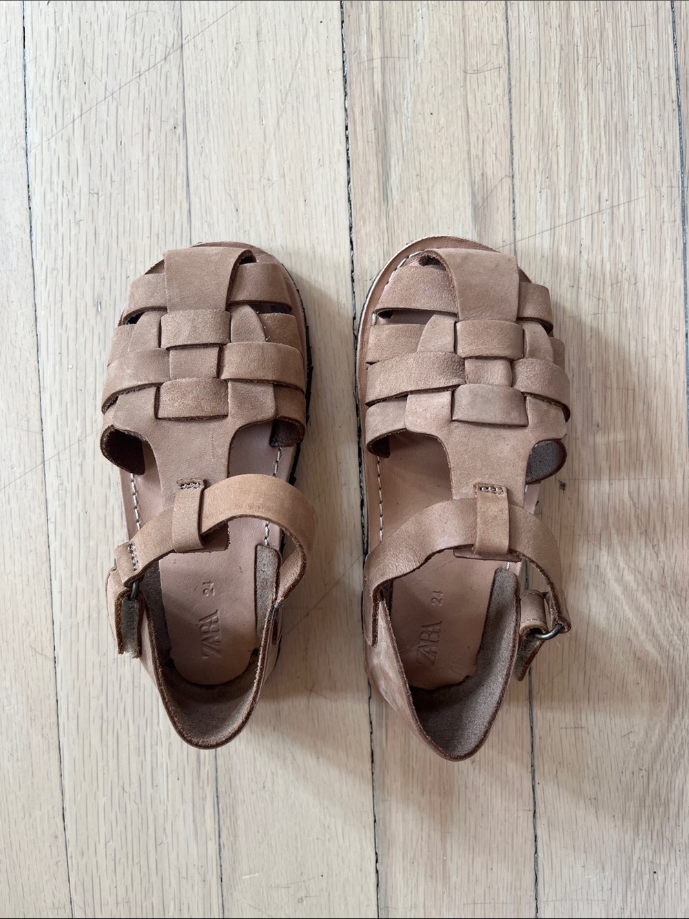 ZARA Boys Brown Leather Sandals size 24 NEW